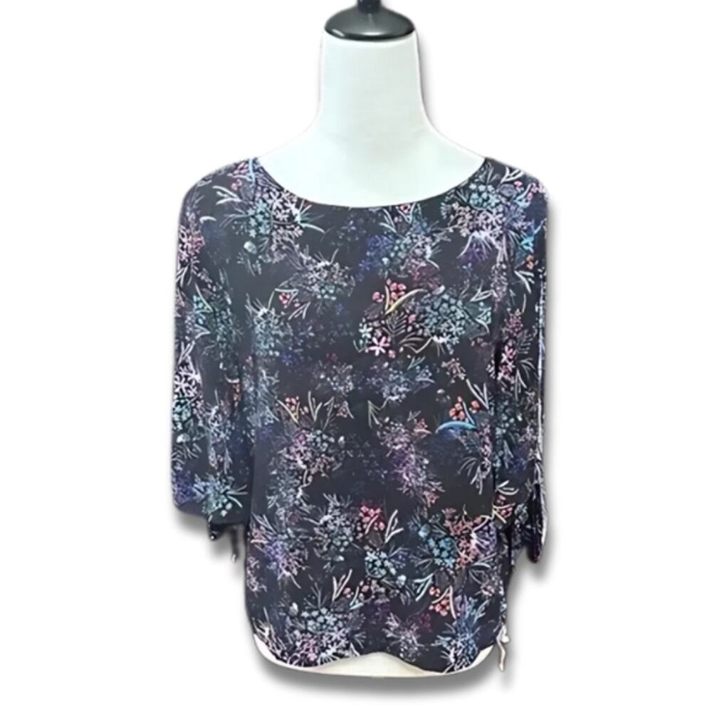 H&M Floral Blouse Scoop Neck Sleeve Slit Relaxed Fit Breathable Multicolor W 8